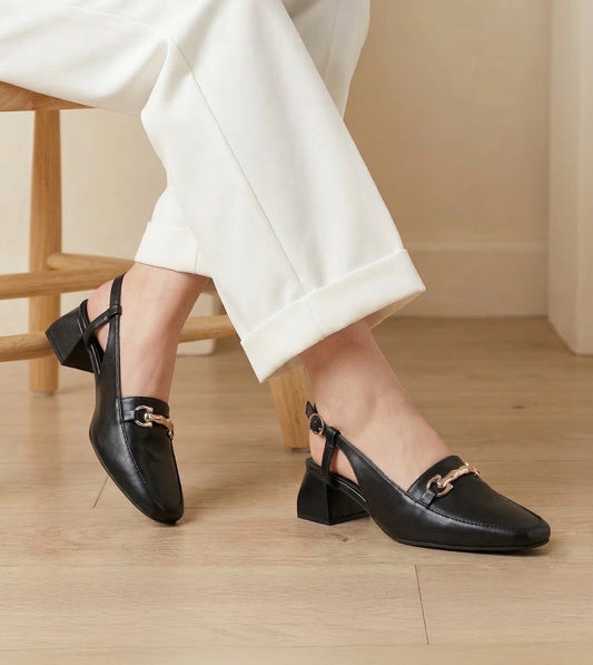 Classic Detail Slingback Heels - Black