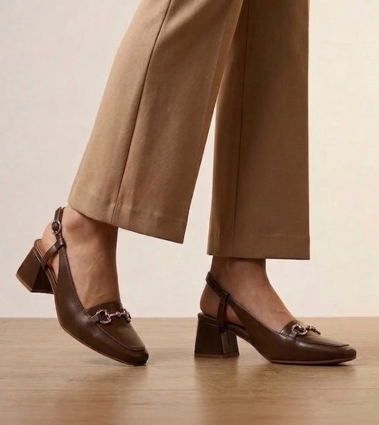 Classic Detail Slingback Heels - Brown