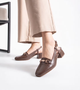 Classic Detail Slingback Heels - Brown