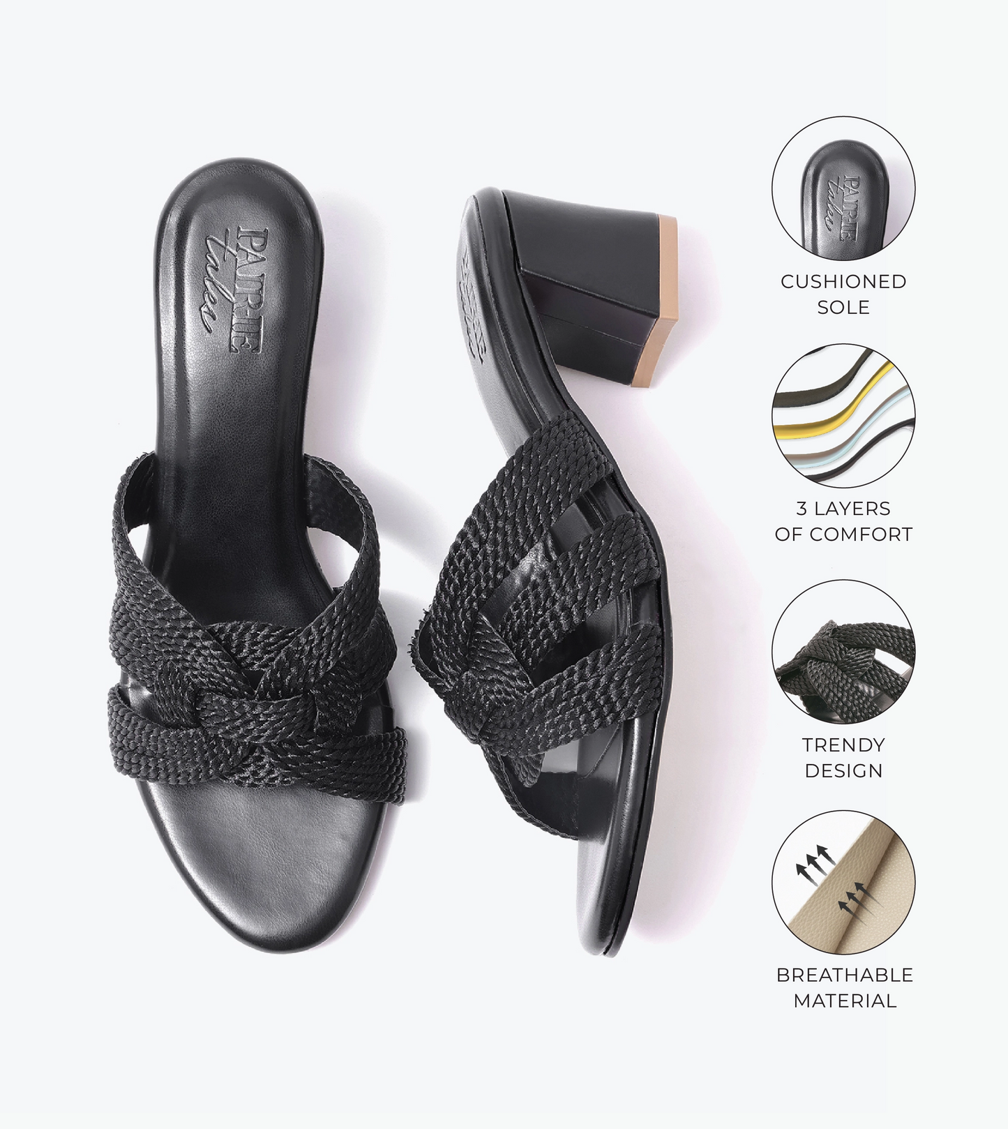 Braided Crossover Block Heels - Black
