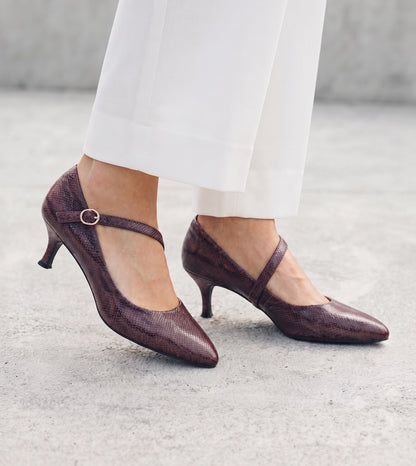 Textured Pointed-Toe Mary Jane Pumps - Mauve