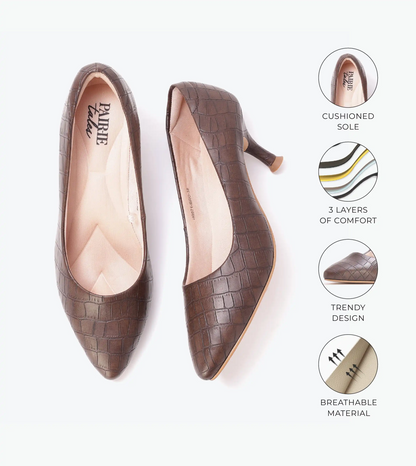 Textured Pointed Toe Pumps - Brown