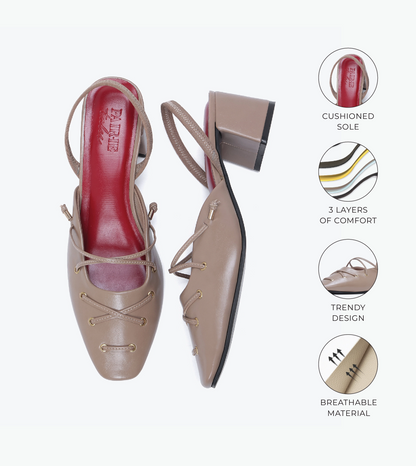 Lace-Up Slingback Heels - Beige