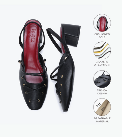 Lace-Up Slingback Heels - Black