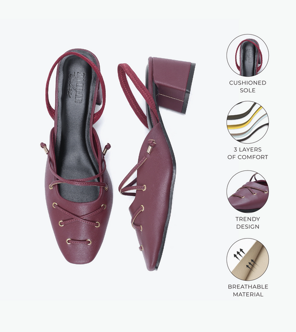 Lace-Up Slingback Heels - Wine