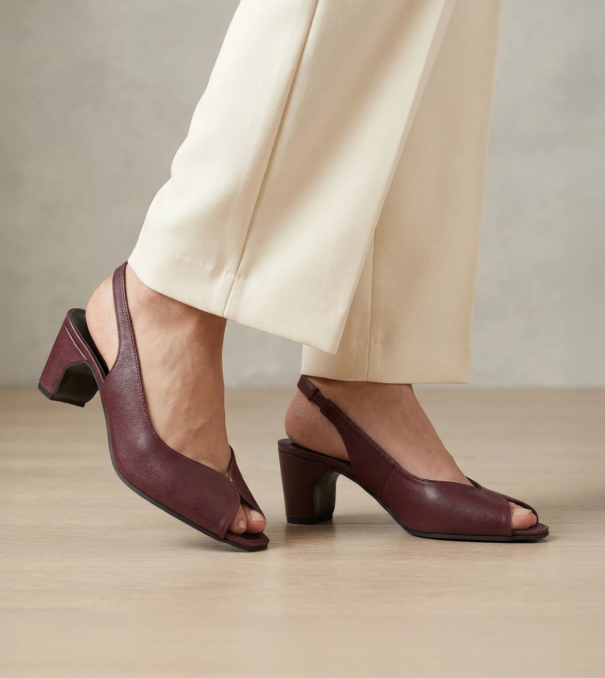 Sculpted Slingback Heels - Maroon