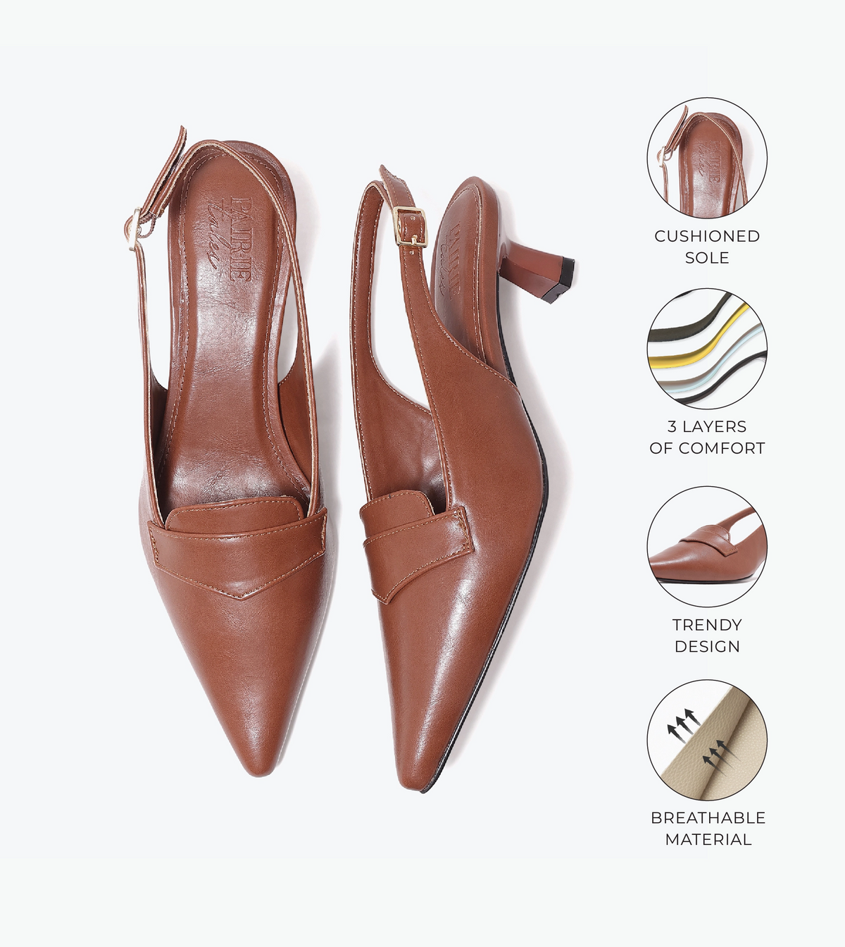 Saddle Strap Slingback Heels - Tan