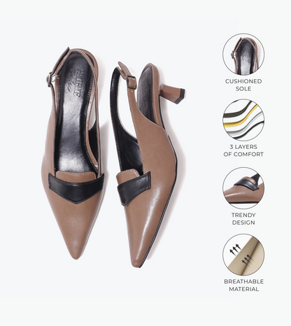 Saddle Strap Slingback Heels - Taupe