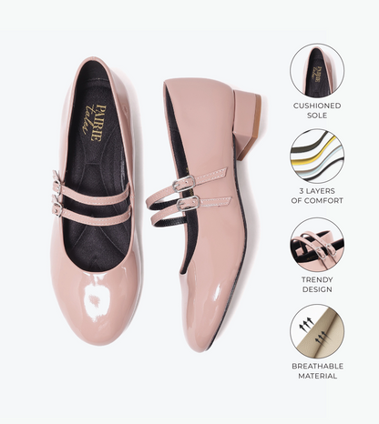 Double-Strap Mary Jane Heels - Nude