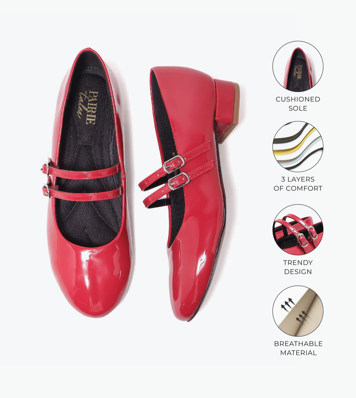 Double-Strap Mary Jane Heels - Red