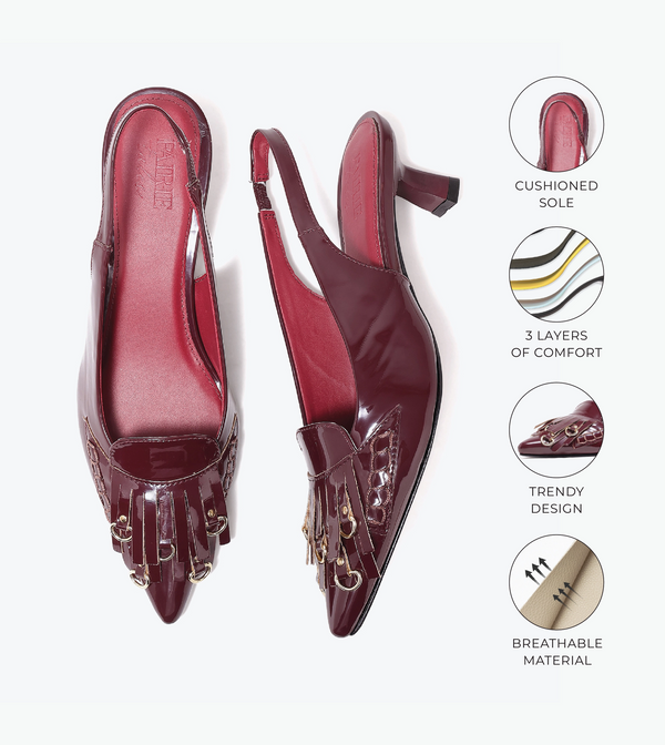 Atelier Fringe Slingback Heels - Wine