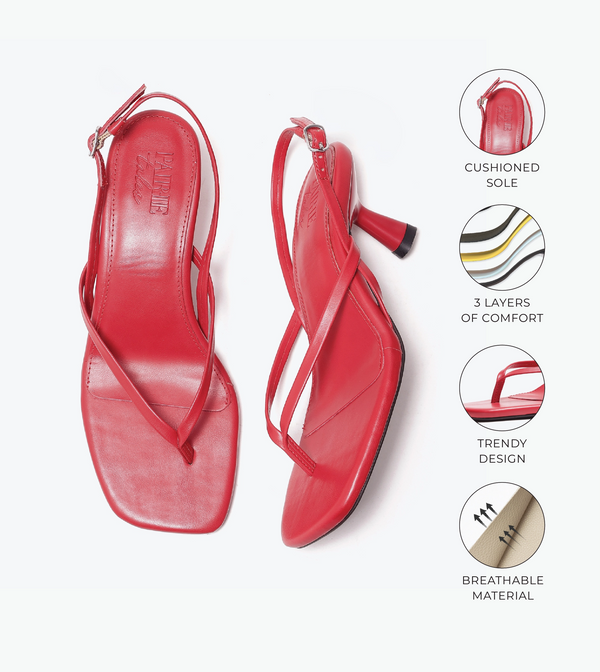 V- strap Slingback Heels - Red