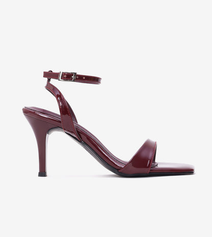 Ankle strap stilettos for women in wine, 3-inch heel, side view