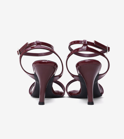 Ankle strap stilettos for women in wine, 3-inch heel, pair, back view