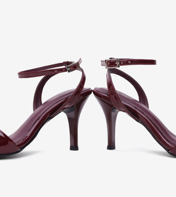 Ankle Strap Stilettos - Wine