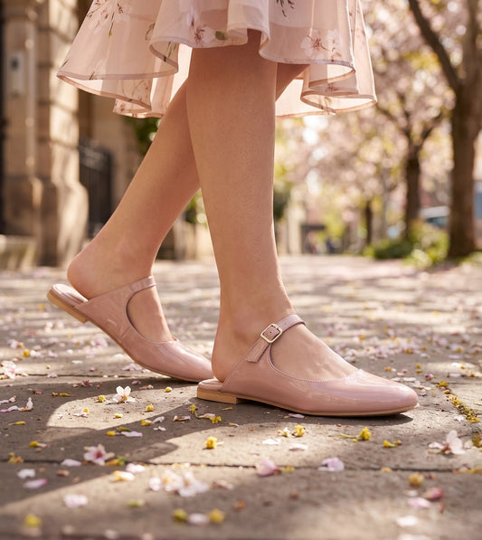 Patent Mules Flats - Nude