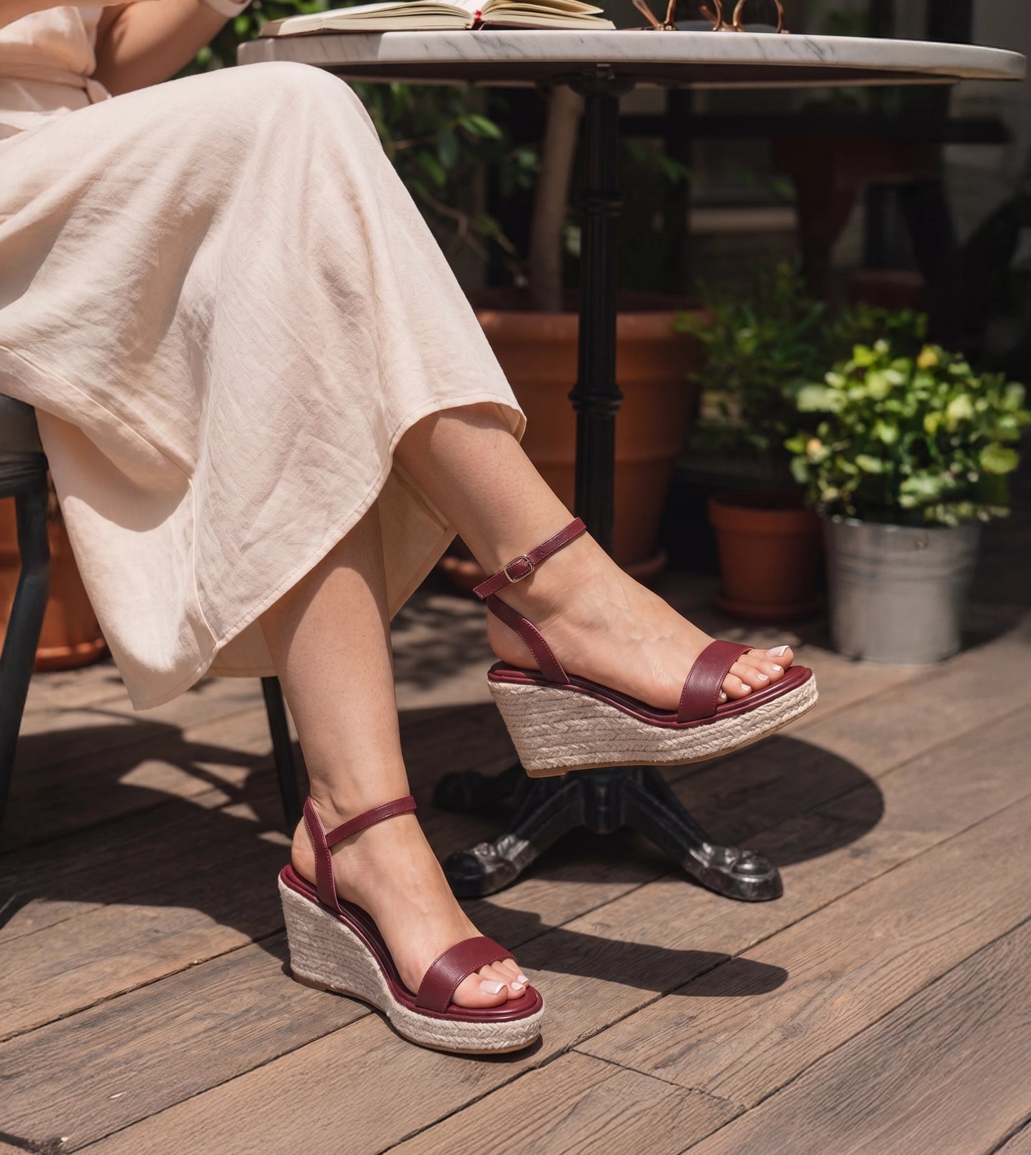 Espadrille Wedges - Maroon