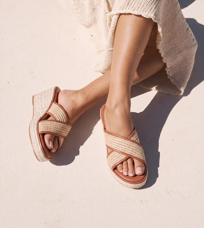 Woven Cross Strap Espadrille Wedges - Tan