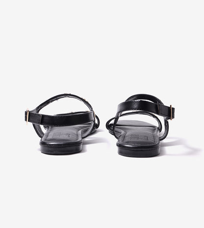 Double Strap Sandals With Metal Adornment - Black