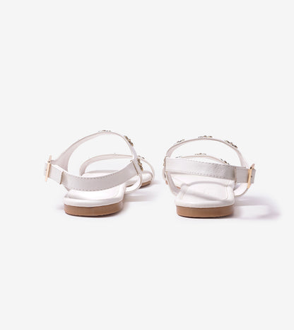 Double Strap Sandals With Metal Adornment - White