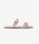 Double Strap Embellished Flat Sandals - Beige