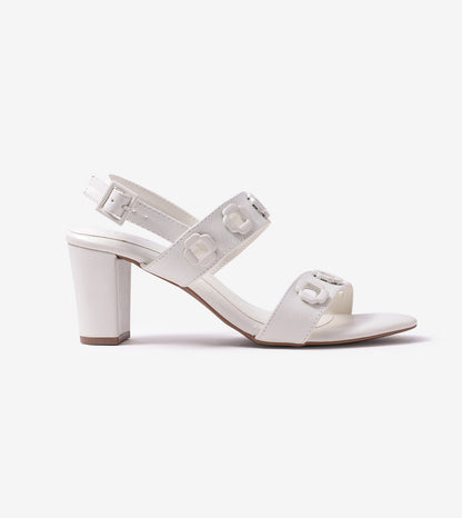Jute Block-Heel Sandals With Metal Appliques - White