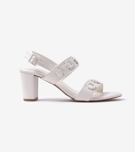 Block-Heel Sandals With Metal Appliques - White
