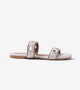 Double Strap Slide Sandals With Metal Adornment - White