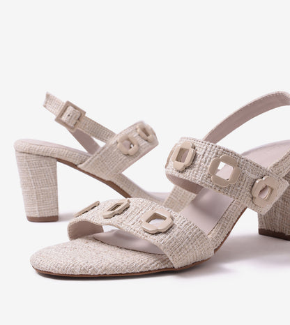 Jute Block-Heel Sandals With Metal Appliques - Beige