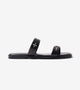 Double Strap Embellished Flat Sandals - Black
