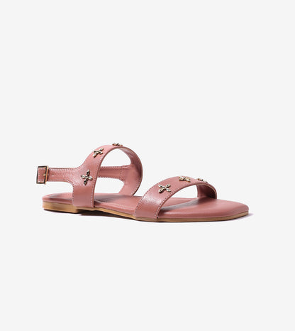 Double Strap Sandals With Metal Adornment - Tan