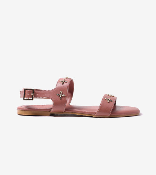 Double Strap Sandals With Metal Adornment - Tan