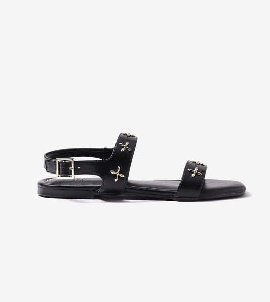 Double Strap Sandals With Metal Adornment - Black