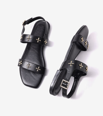 Double Strap Sandals With Metal Adornment - Black
