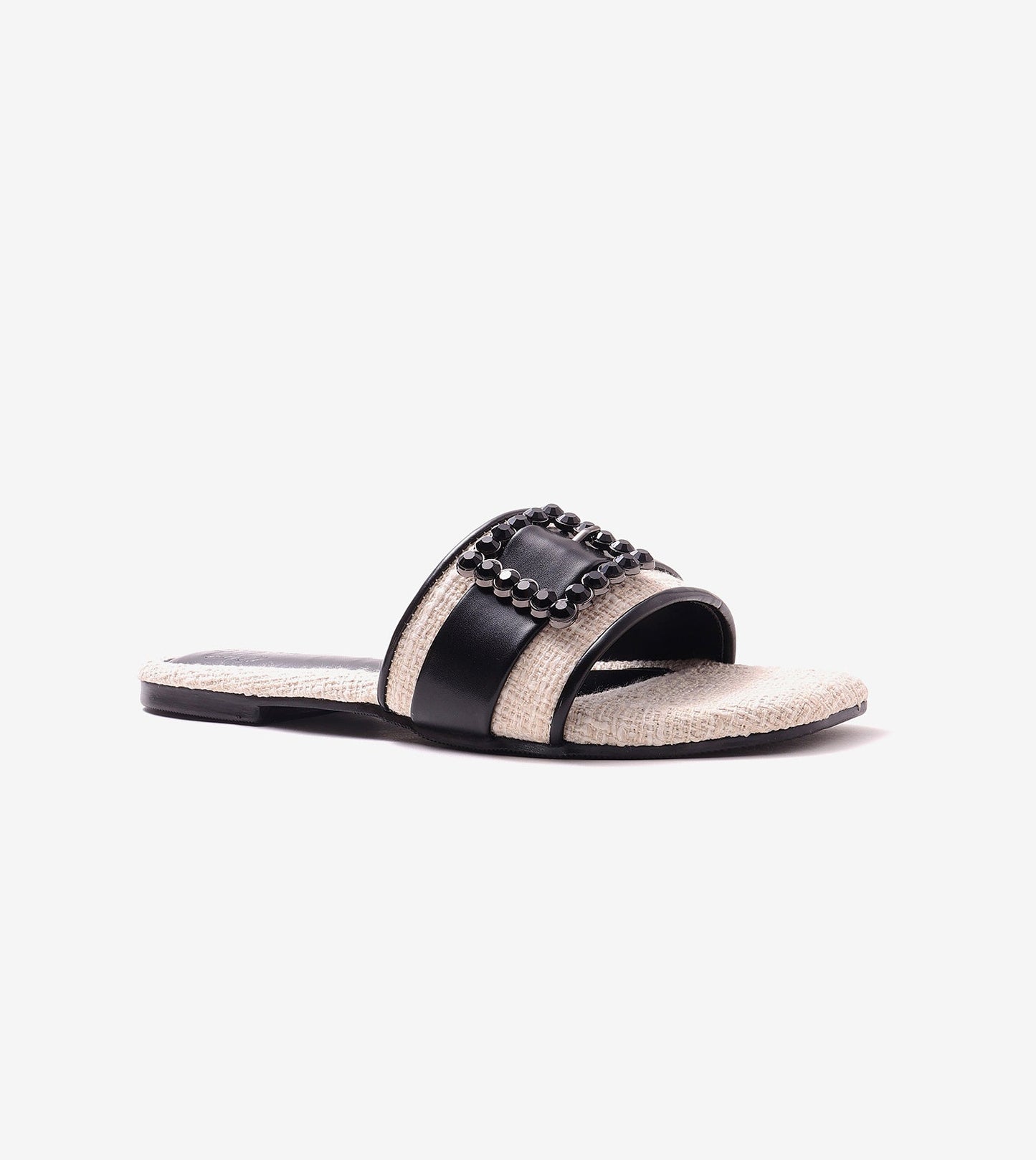 Embellished Buckle Slip-On Flats - Cream