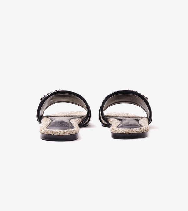Embellished Buckle Slip-On Flats - Beige