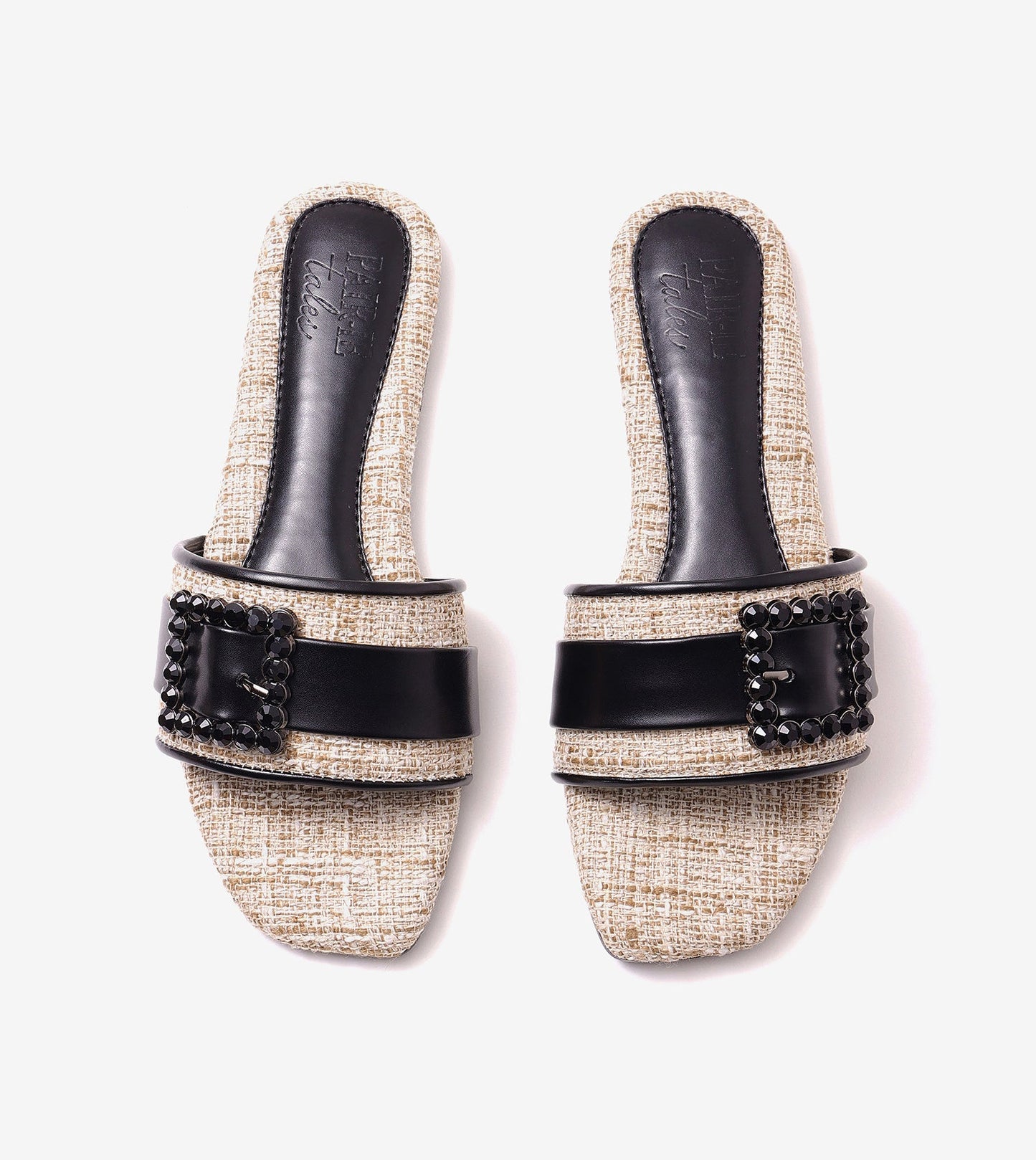 Embellished Buckle Slip-On Flats - Beige