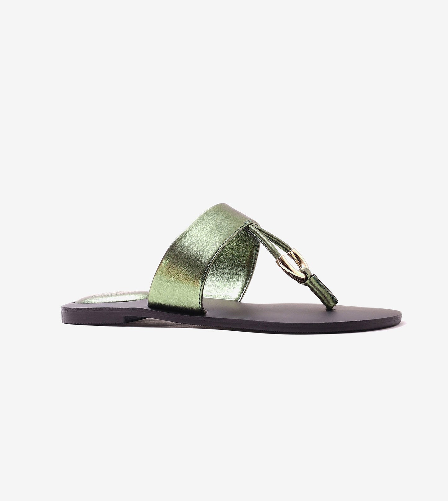 Color Block T-strap Flats - Metallic Green