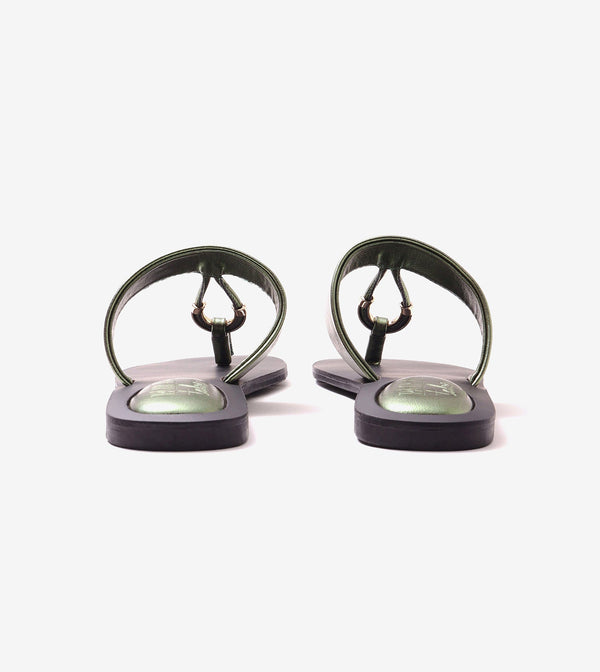 Color Block T-strap Flats - Metallic Green