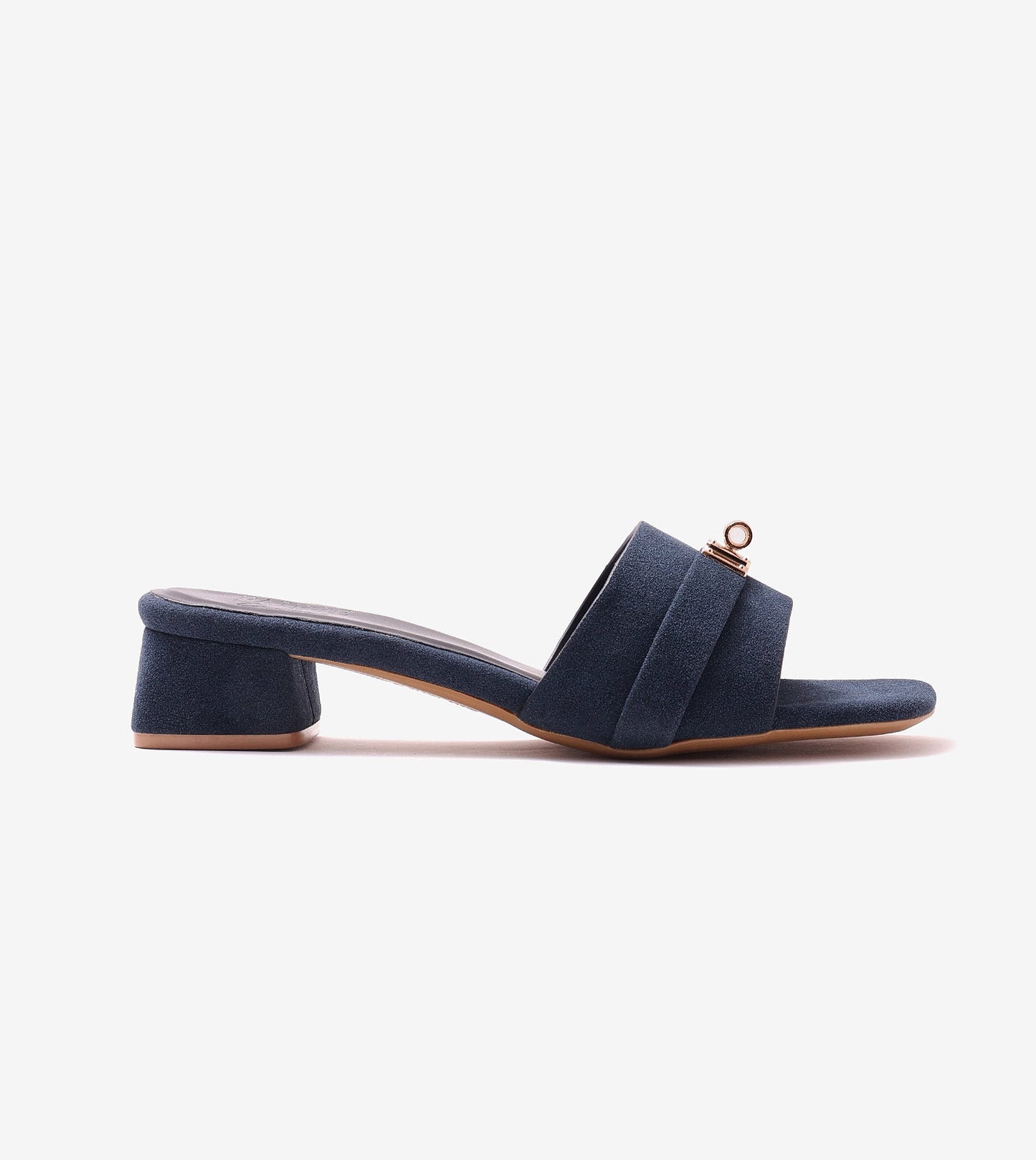 Classic Mules Block Heels - Navy Blue