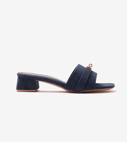 Classic Mules Block Heels - Navy Blue