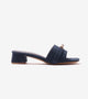 Classic Mules Block Heels - Navy Blue