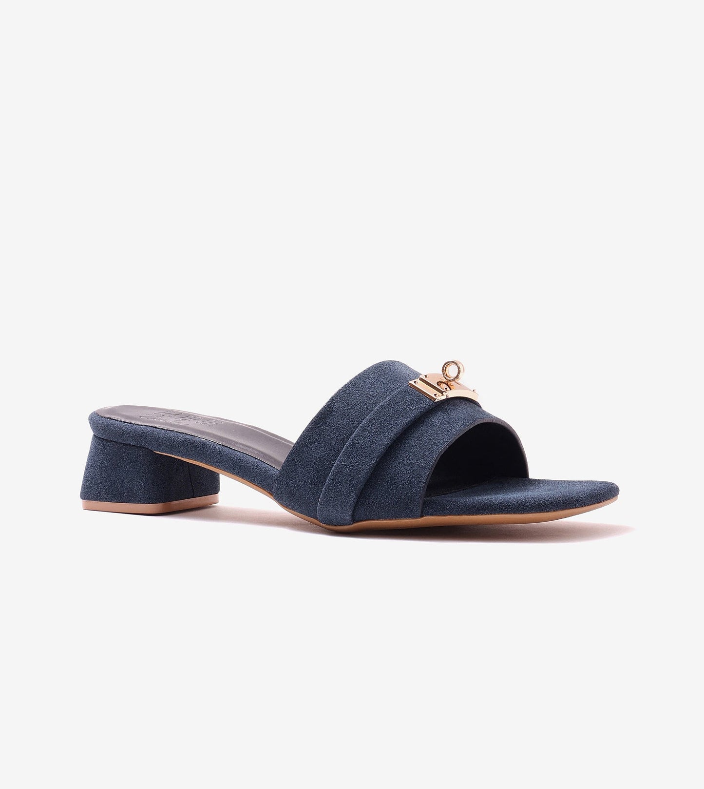 Classic Mules Block Heels - Navy Blue