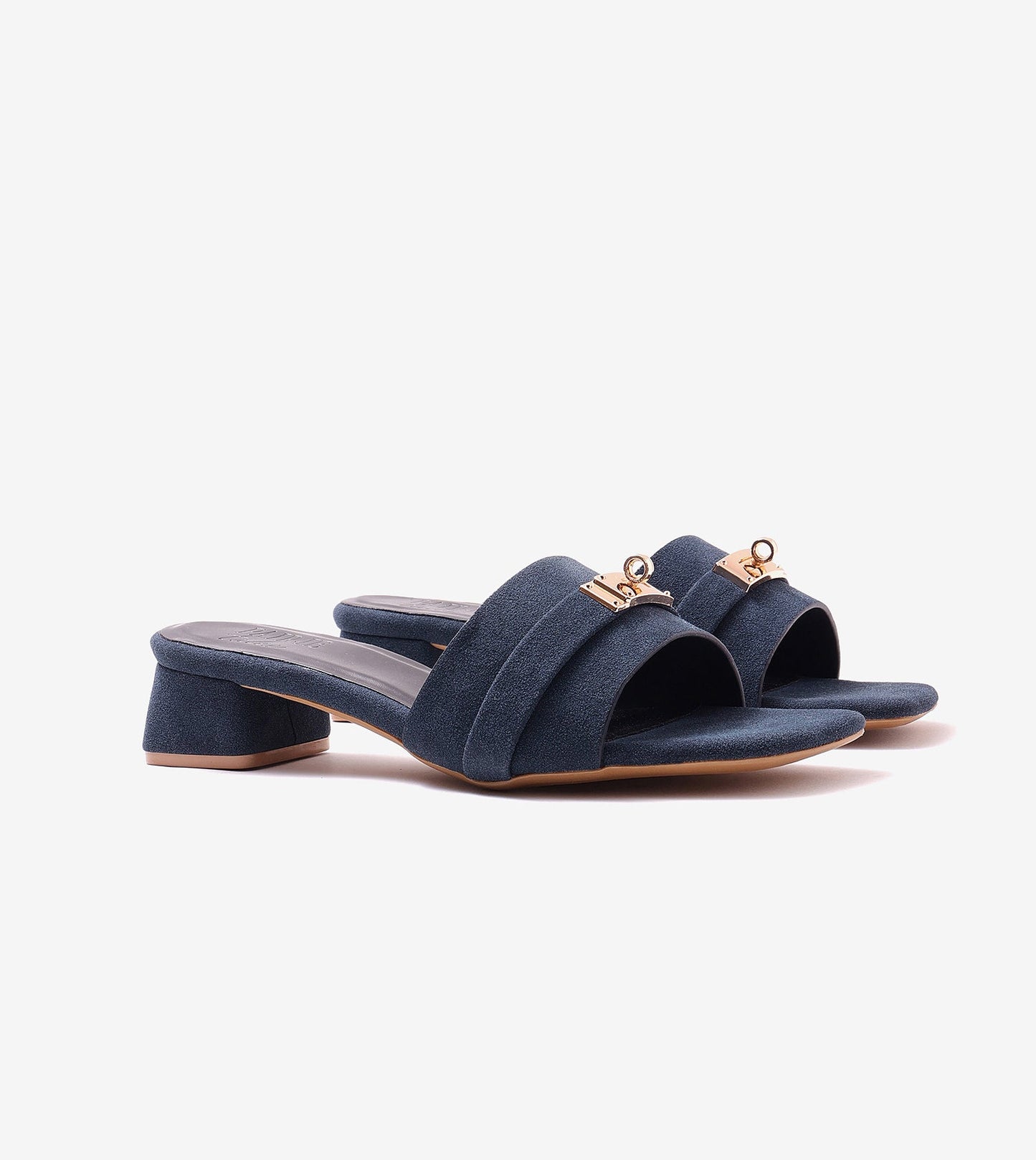 Classic Mules Block Heels - Navy Blue