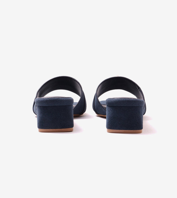 Classic Mules Block Heels - Navy Blue