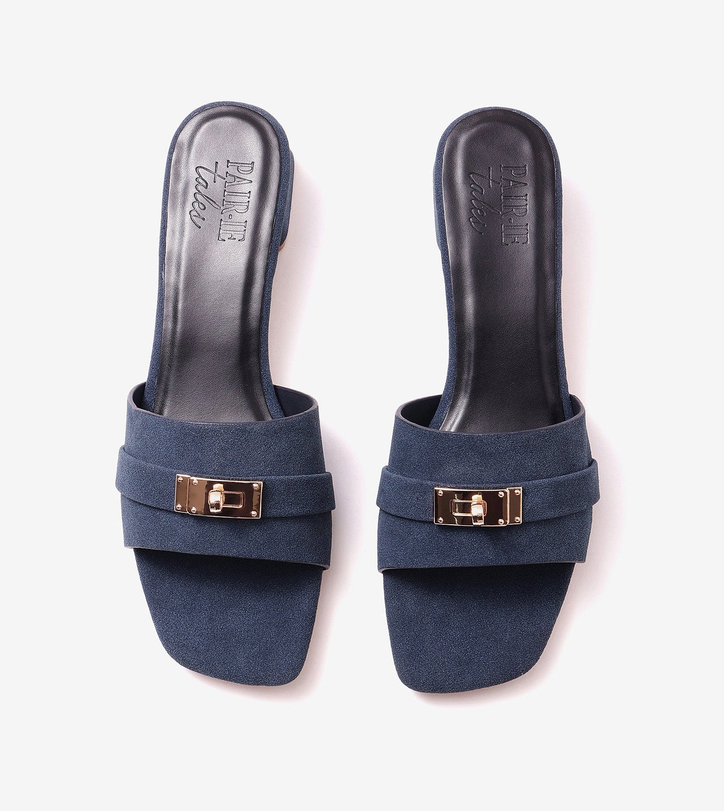 Classic Mules Block Heels - Navy Blue