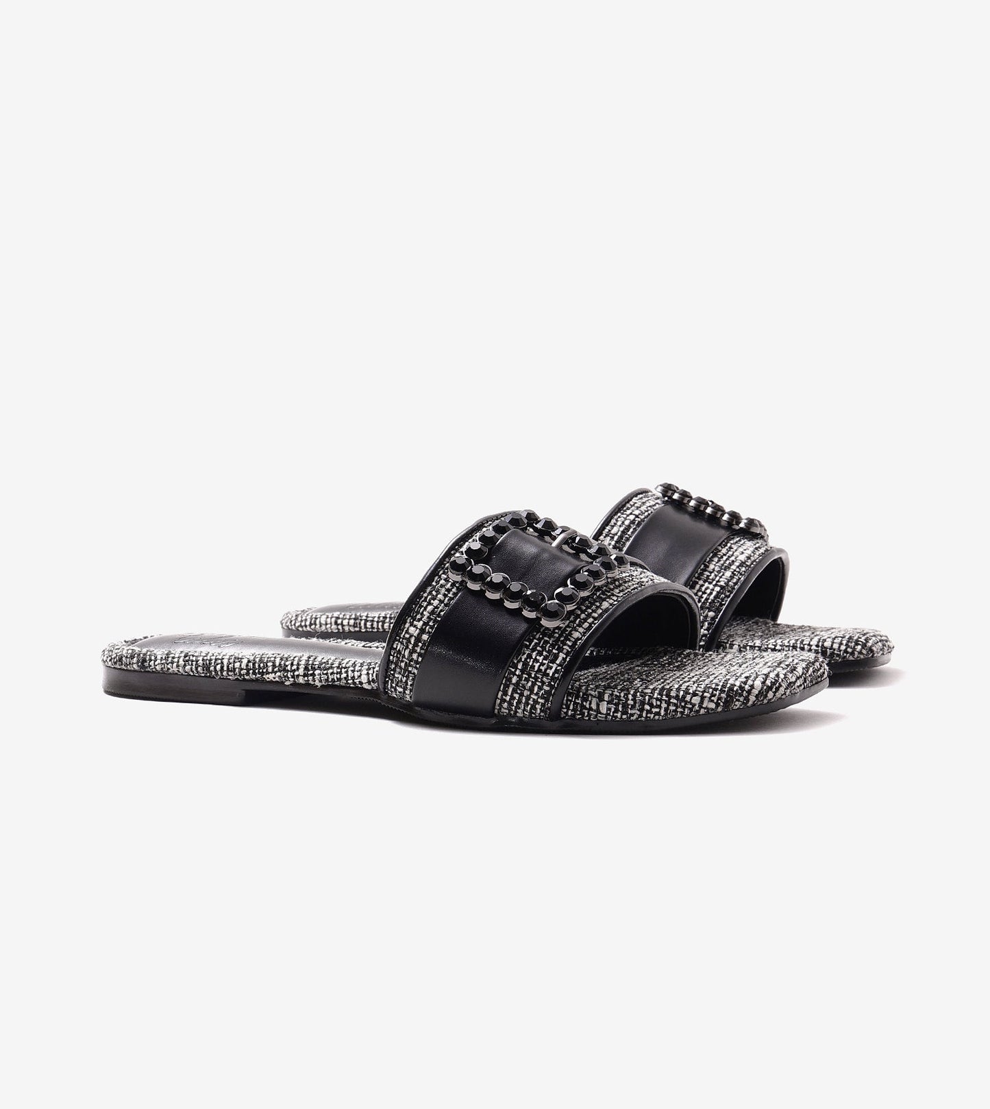 Embellished Buckle Slip-On Flats - White