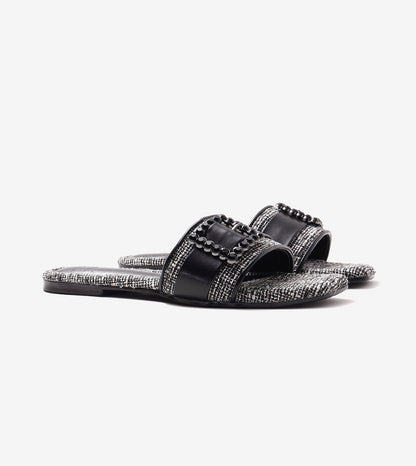 Embellished Buckle Slip-On Flats - White