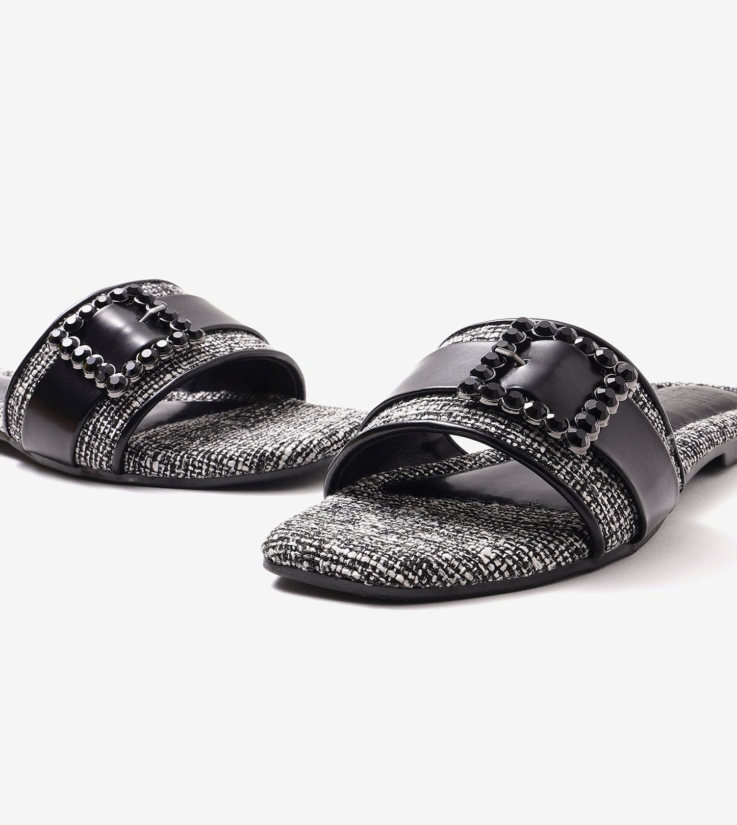 Embellished Buckle Slip-On Flats - White