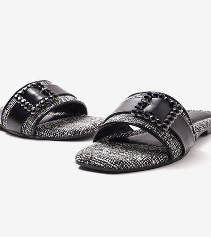 Embellished Buckle Slip-On Flats - White